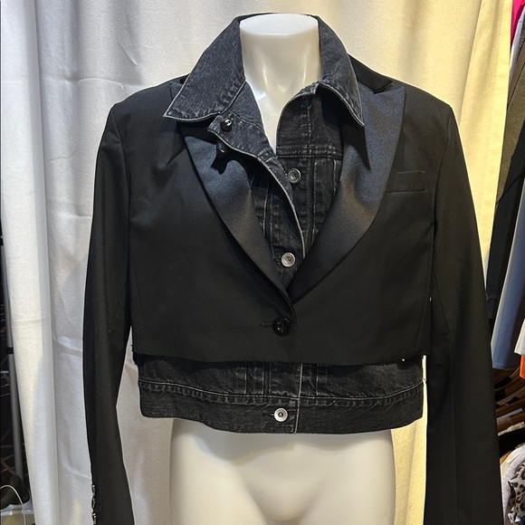 Sacai Jackets & Blazers - Sacai Black and Gray Cropped Blazer